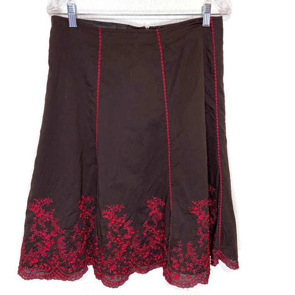 Robbie Bee women’s 10 skirt brown/ red embroidery